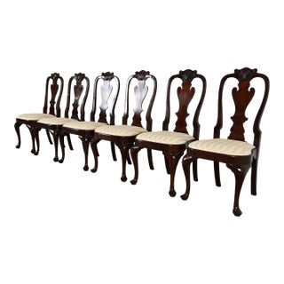 Stickley Queen Anne Carved Solid Mahogany Dining Chairs, Set of Six For Sale