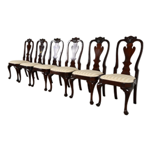 Stickley Queen Anne Carved Solid Mahogany Dining Chairs, Set of Six