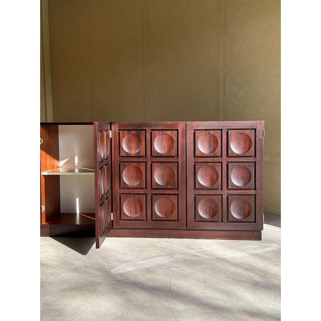 Brutalist Sideboard in Burgundy Stained Oak, 1970s For Sale - Image 11 of 15
