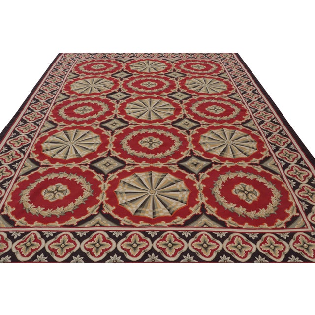 2010s Rug & Kilim’s Aubusson Style Rug With Red and Gray Floral Medallions For Sale - Image 5 of 7