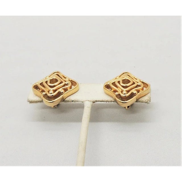 Metal 1973 Vintage Signed Napier "Maze" Clip Earrings- 2 Pieces For Sale - Image 7 of 10