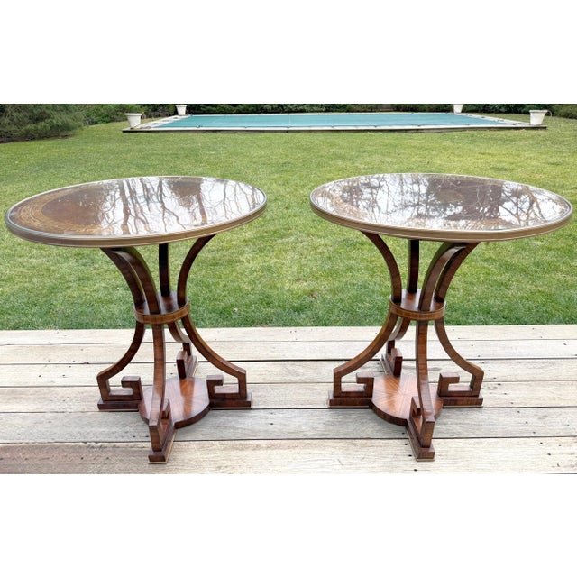 Pair of Burlwood Greek Key Side Tables With Custom Glass Tops For Sale - Image 18 of 18