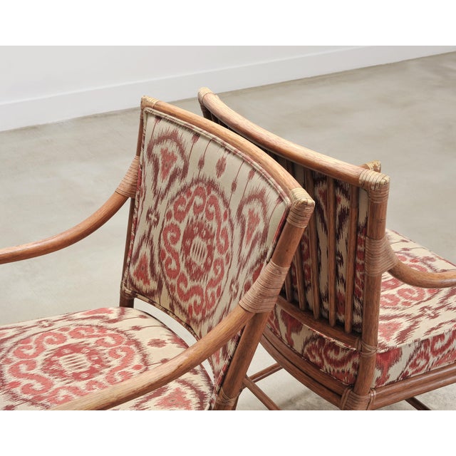Late 20th Century Set of Four McGuire Spindle-Back Rattan Ikat Dining Armchairs For Sale - Image 5 of 18