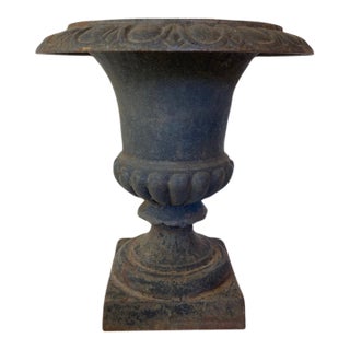 Antique Cast Iron Campana Garden Urn, Egg-and-Dart Rim For Sale