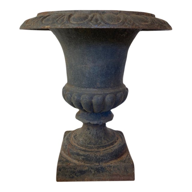 Antique Cast Iron Campana Garden Urn, Egg-and-Dart Rim For Sale