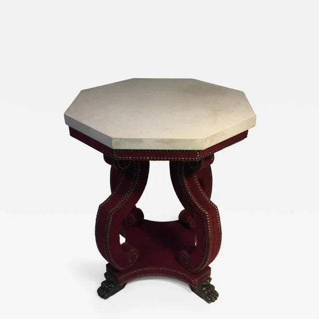Hadrian Octagonal Table in Studded Red Velvet With Claw Feet For Sale - Image 13 of 13