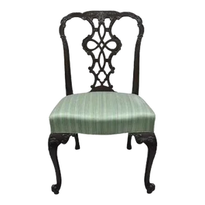 Antique Georgian Style Carved Ribbon Back Solid Mahogany Dining Side Chair