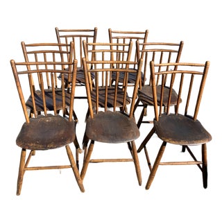 Set of Eight 19th Century Plank Seat Farm Chairs For Sale