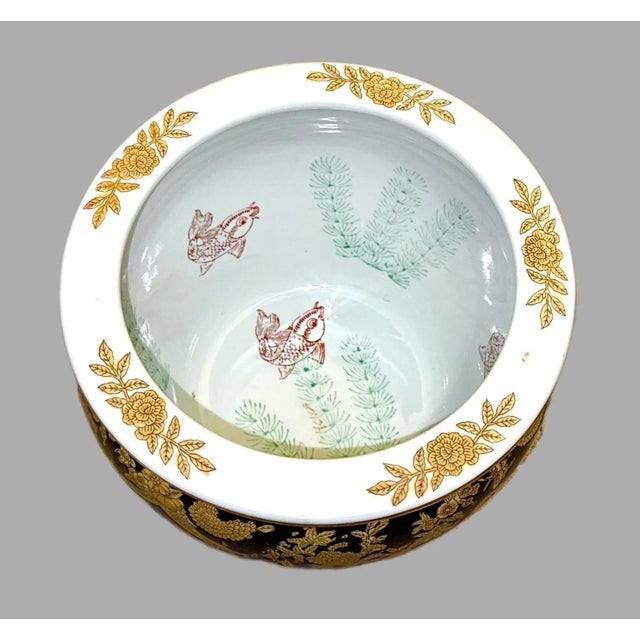 Mid 20th Century Mid 20th Century Hand Painted Black and Gold Chinese Fishbowl Planter - 12" Wide For Sale - Image 5 of 12
