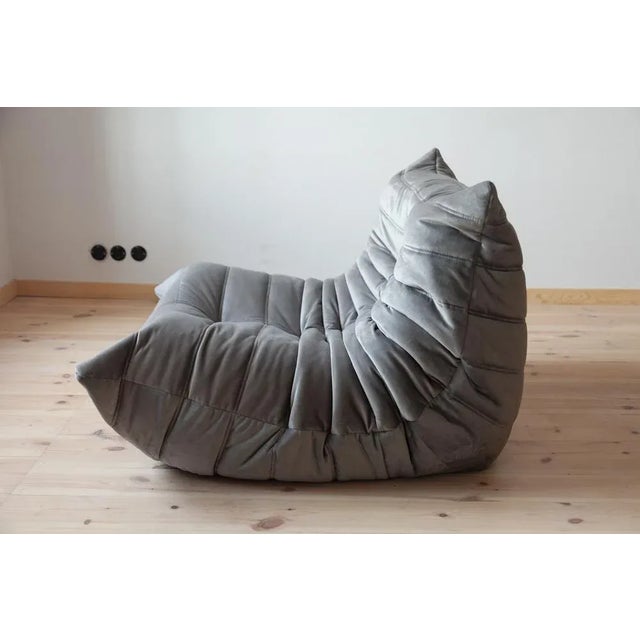 Gray Set of Elephant Grey Velvet Togo Lounge Chair and Pouf by Michel Ducaroy for Ligne Roset For Sale - Image 8 of 11