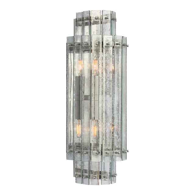Carrier & Company for Visual Comfort Signature Cadence Large Tiered Sconce in Polished Nickel with Antique Mirror For Sale