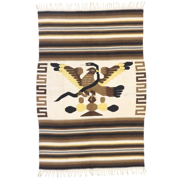 Vintage Mexican Serape Blanket Kilim Rug - 04'06 X 06'07 For Sale