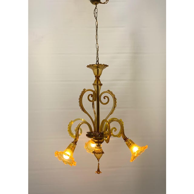 Vintage Murano Glass Chandelier attributed to Galliano Ferro, Italy, 1930s For Sale - Image 4 of 10
