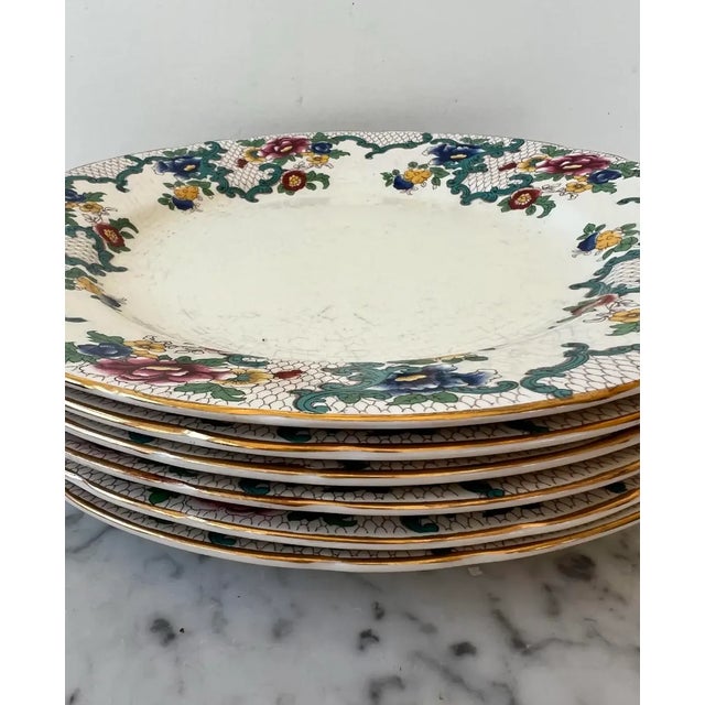 Royal Cauldon Floral Dinner Plate Set - Six Plates. Made in England. Stamped and numbered. Beautiful Crazing. Stamped...