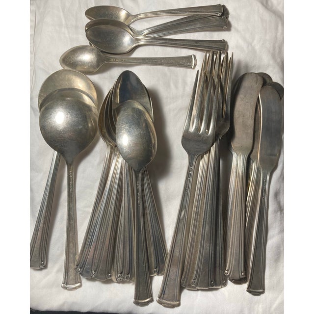 Metal Sterling Silver Mixed Set of American Reed & Barton 1889-1946. 3 Soup 5 Butter 11 Teaspoon 5 Dinner Forks 6 Demitasse Spoons - 30 pcs For Sale - Image 7 of 9