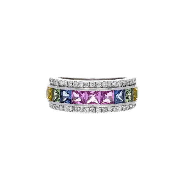Natural Multi sapphire ring with natural diamonds in 18k gold For Sale - Image 17 of 18