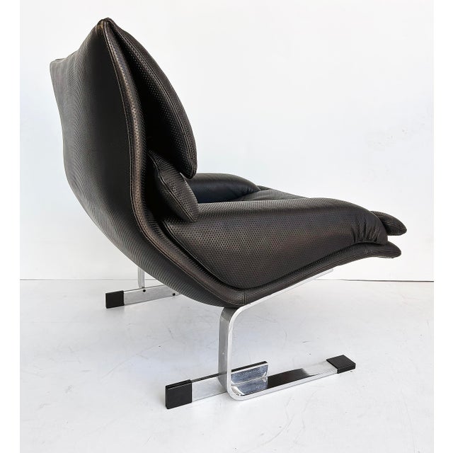 Mid-Century Modern 1980s Giovanni Offredi Saporiti Italia Onda Wave Chair, Black Leather, Chrome For Sale - Image 3 of 16