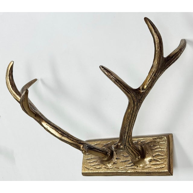 Mid 20th Century Vintage Brass Deer Antler Wall Hook For Sale - Image 5 of 8