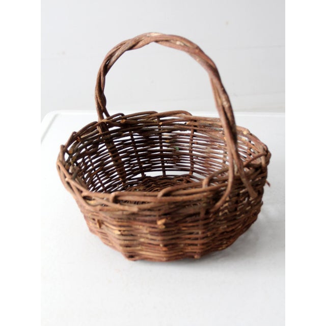 Vintage Wicker Handle Basket For Sale - Image 9 of 9