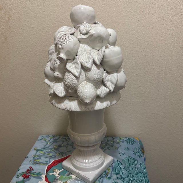 White Mid-Century Italian White Glazed Ceramic Fruit Pyramid Topiary on Pedestal For Sale - Image 8 of 8