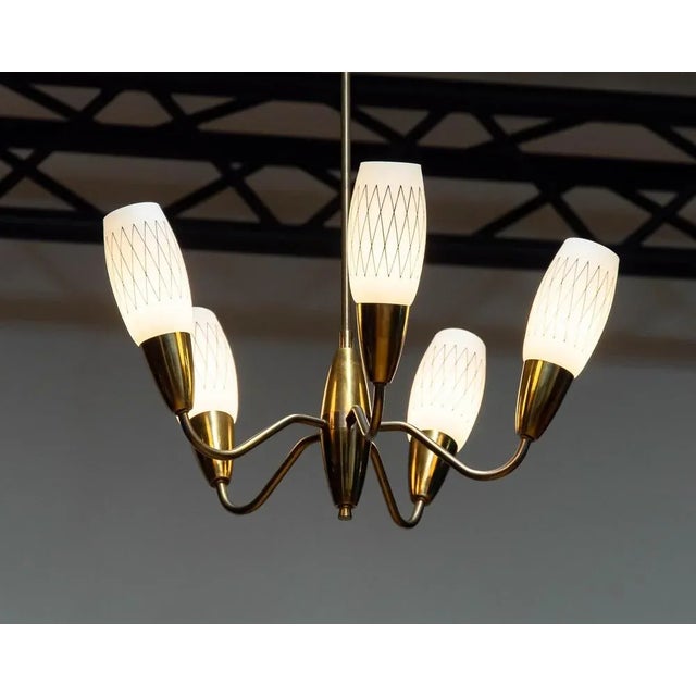 Swedish Pendant in Brass and Opal Art Glass, 1950s For Sale - Image 4 of 8