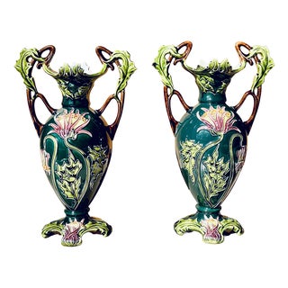 Antique Art Nouveau Porcelain Vases with Handles from Julius Dressler Biela, Austria, 1910s, Set of 2 For Sale
