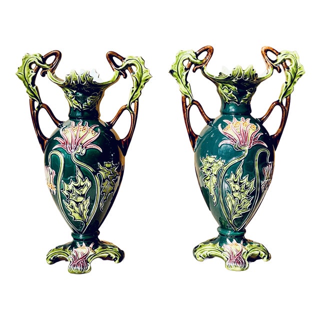 Antique Art Nouveau Porcelain Vases with Handles from Julius Dressler Biela, Austria, 1910s, Set of 2 For Sale