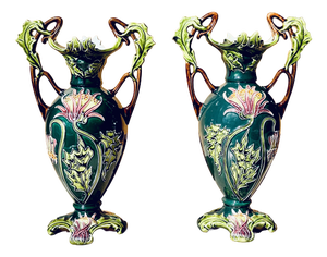Antique Art Nouveau Porcelain Vases with Handles from Julius Dressler Biela, Austria, 1910s, Set of 2