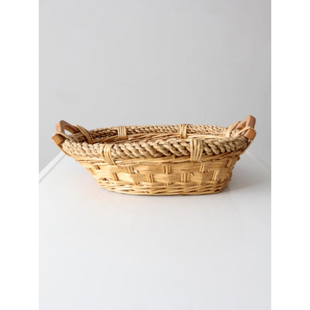 Vintage Wicker Catchall Basket With Wooden Handles For Sale - Image 6 of 10