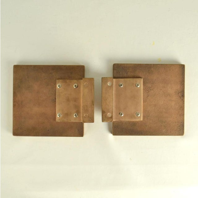 Brutalist Bronze Square Push Pull Door Handles with Embossed Relief, 1970s, Set of 2 For Sale - Image 10 of 14