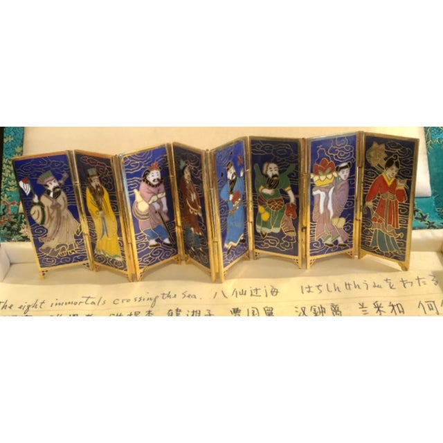 Vintage Chinese Minatare Folding Enamel Panels of the Eight Lost Souls at Sea For Sale - Image 13 of 13