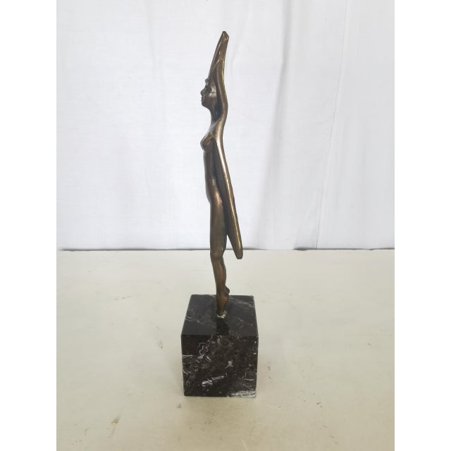Stylized Female Figure in Burnished and Gilded Bronze on a Black Marquina Marble Base by Franco Russo, 1978 For Sale - Image 6 of 8