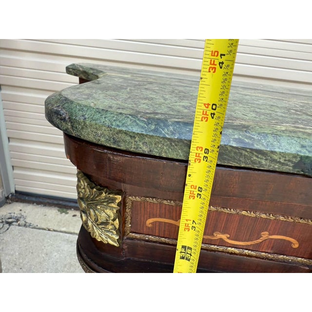 Vintage Louis XV French Style Gilt Bronze Mounted Parquetry Marble Top Cabinet Sideboard Credenza For Sale - Image 14 of 17