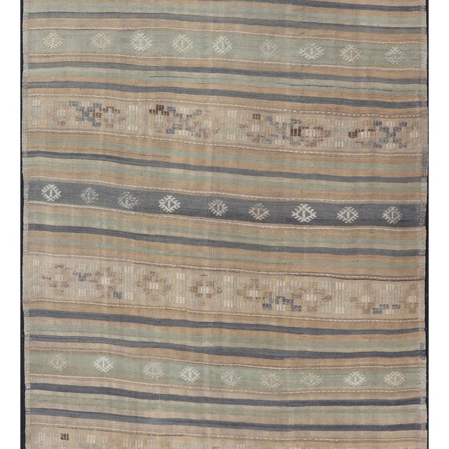 Vintage Hand Woven Turkish Kilim With Stripes in Light Taupe and Neutral Colors For Sale - Image 4 of 11
