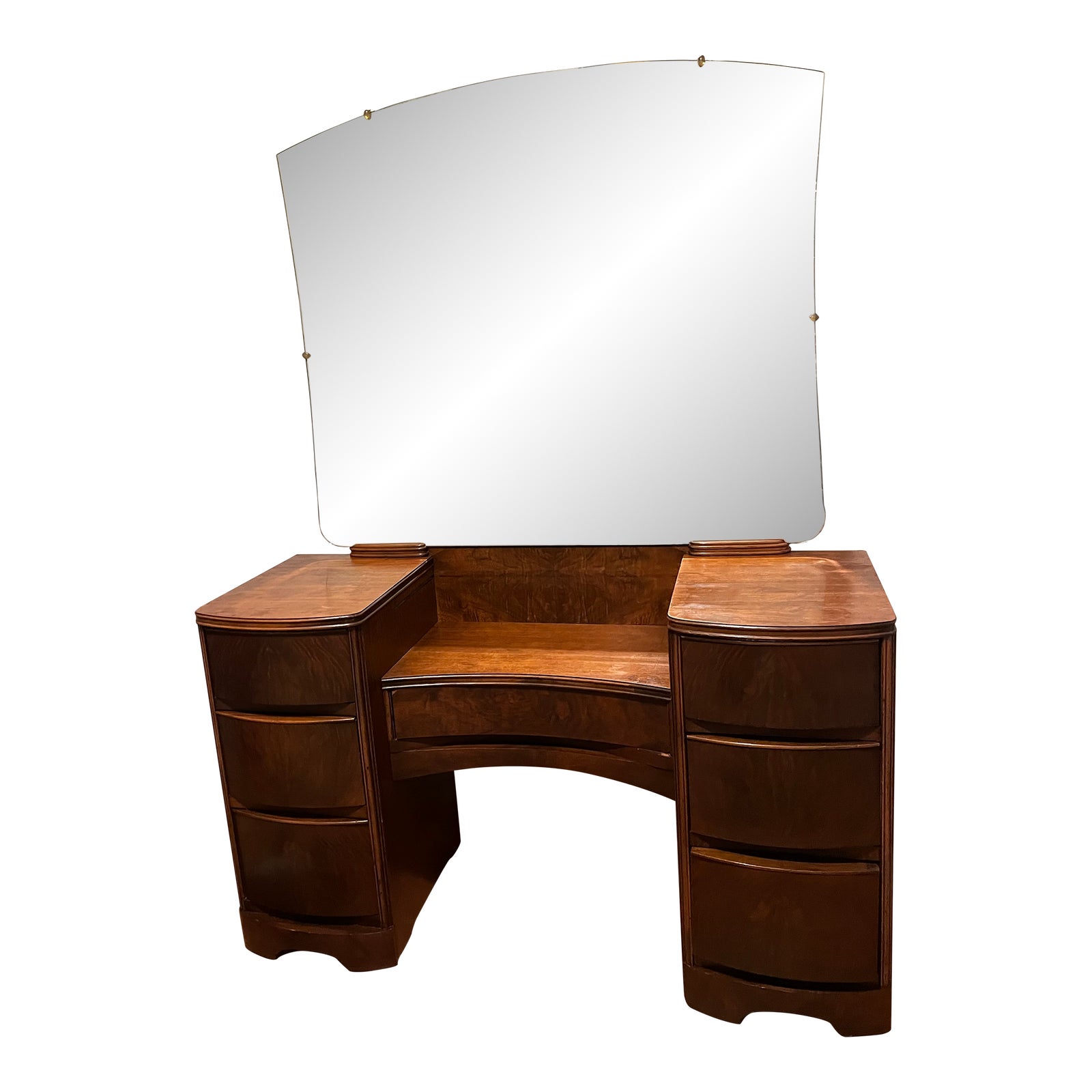 1940s Art Deco Mid Century Modern Waterfall Vanity Maple Burl Wood