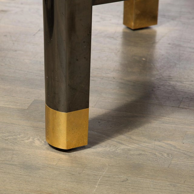 1980s Mid-Century Art Moderne Polished Brass & Gunmetal Coffee Table by Lorin Marsh For Sale - Image 5 of 12