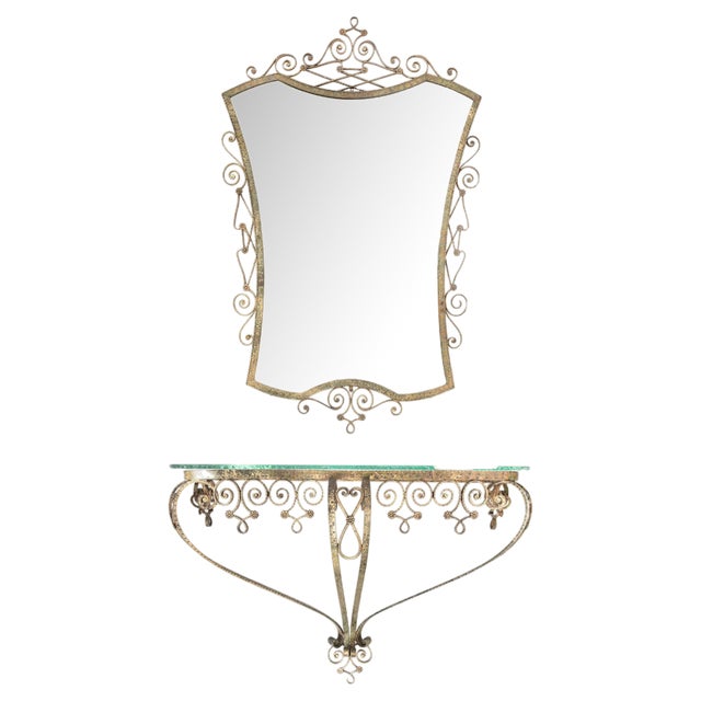 Vintage Wall Mirror and Console by Pierluigi Colli, 1950s, Set of 2 For Sale