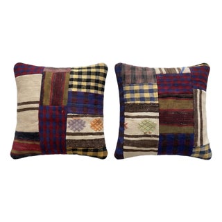 Bohemian Turkish Kilim Pillow Cover 19'' X 19'' - Set of Two For Sale