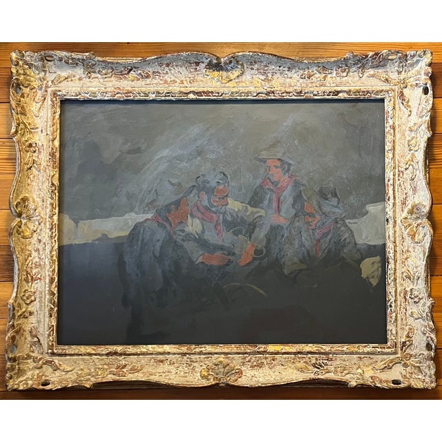 Gray Matthew Benedict (American 1968) Impressionist Gouache Painting Depicting an Interior Scene of Men Seated at a Table For Sale - Image 8 of 11