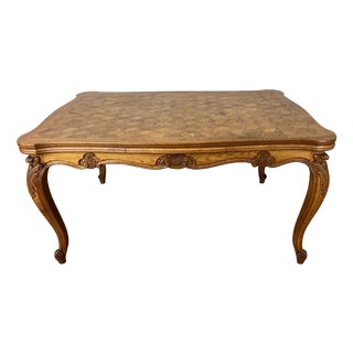 French Louis XVI Extendable Dining Table in Carved Oak For Sale