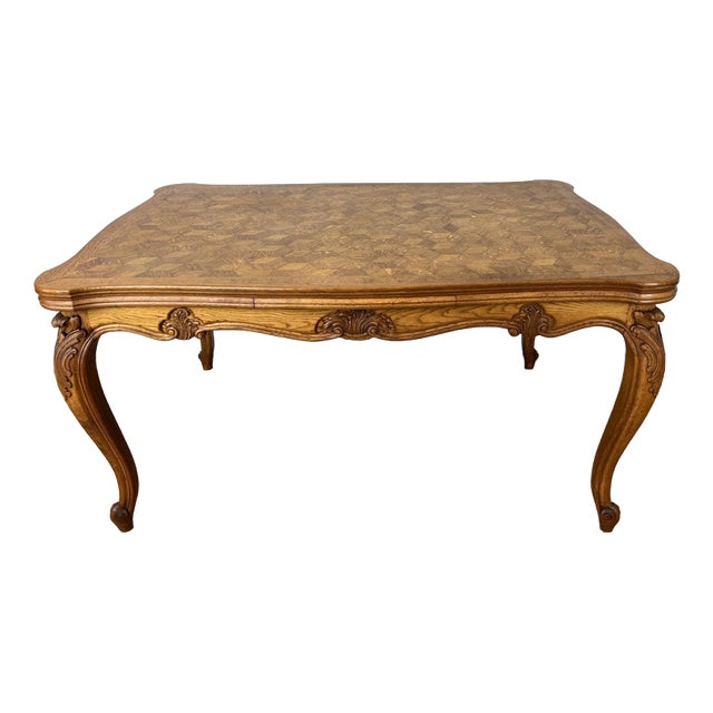 French Louis XVI Extendable Dining Table in Carved Oak For Sale