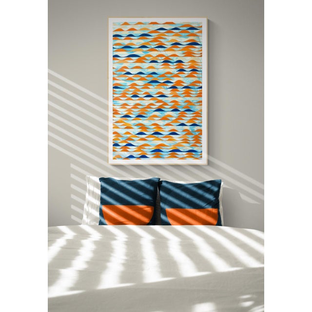 2020s Wave Design Painting With Orange and Blue For Sale - Image 5 of 5