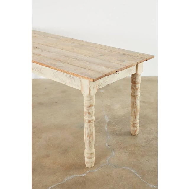 White American Country White Painted Pine Farmhouse Dining Table For Sale - Image 8 of 13