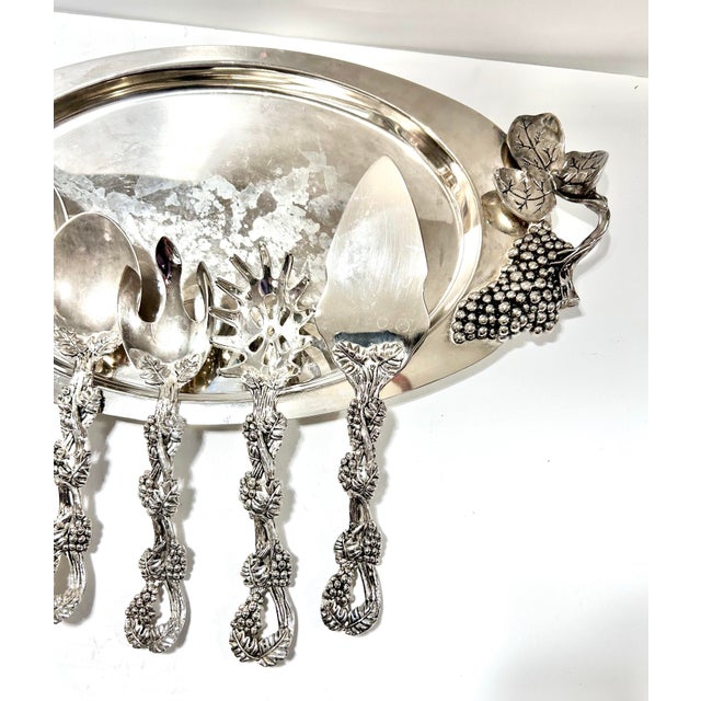 Godinger Vintage Godinger Silverplate Serving Tray With Grape Motif & Matching Servers For Sale - Image 4 of 12