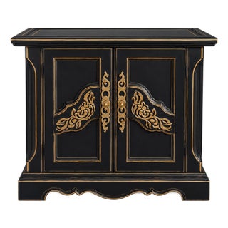 Vintage Onyx Black & Gold Fielding Accent Cabinet For Sale