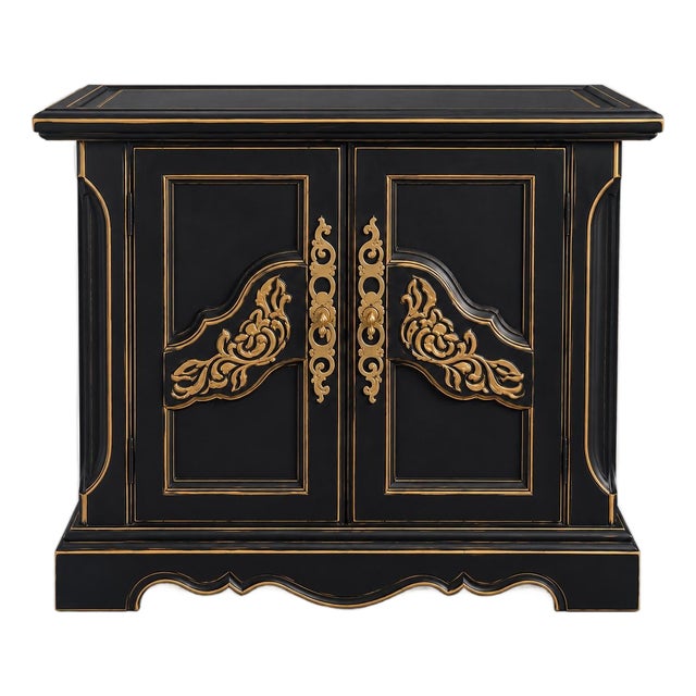 Vintage Onyx Black & Gold Fielding Accent Cabinet For Sale
