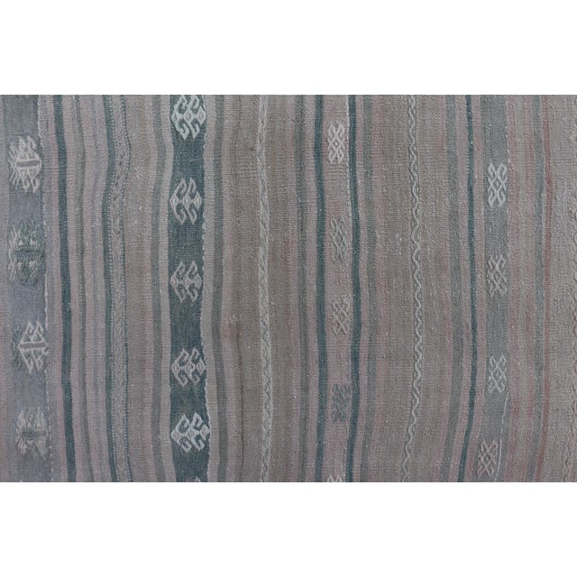 Soft-Toned Vintage Turkish Kilim Gallery Runner With Subtle Pastel Stripes and Geometric Accents 4'10"x14'5" For Sale - Image 9 of 10