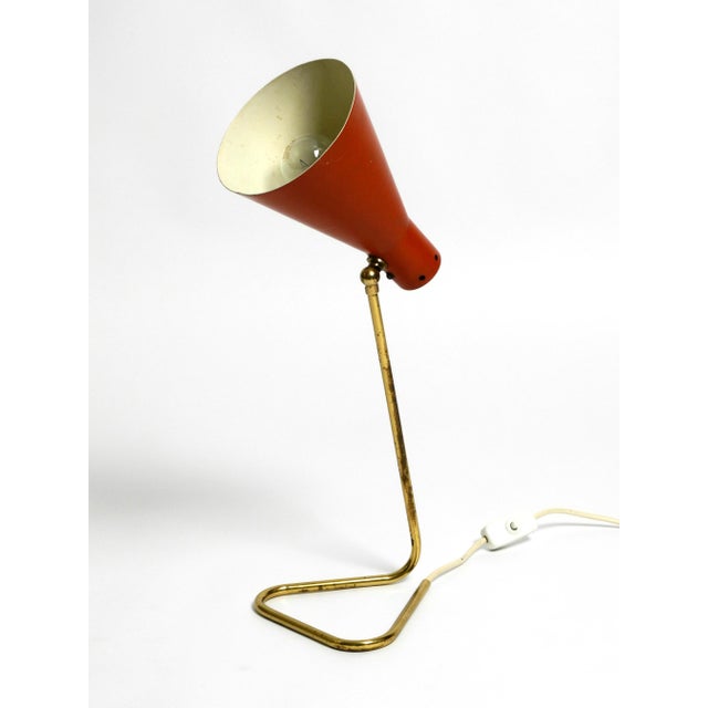 1950s Large Mid-Century Modern Brass Table Lamp with Brick Red Shade, 1950s For Sale - Image 5 of 18