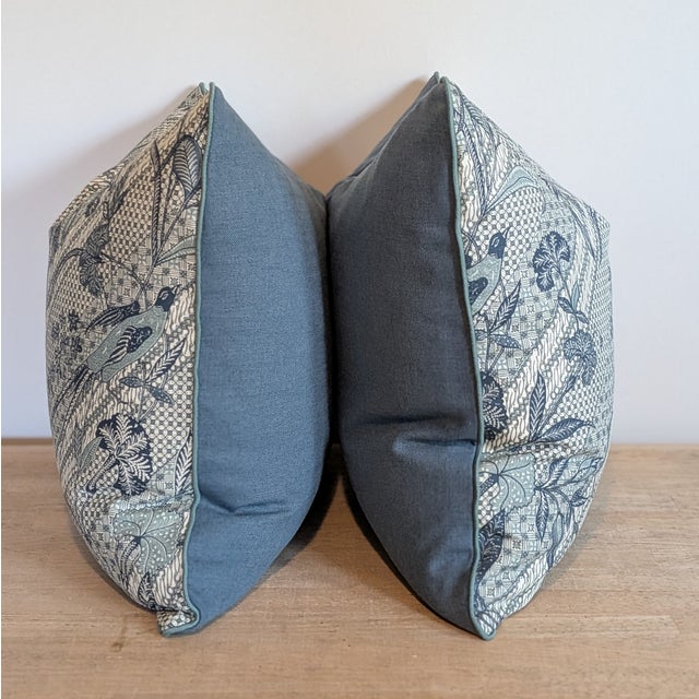 Jasper Java Stripe Pillows in Indigo With Aqua Cord For Sale In Greensboro - Image 6 of 8