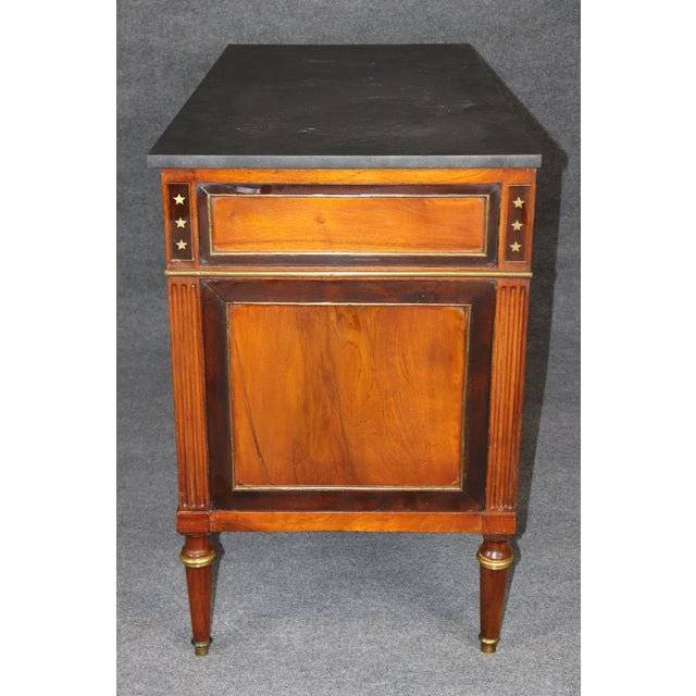 Brown 19th C French Directoire Brass Mounted Louis XVI Slate Top Commode For Sale - Image 8 of 13